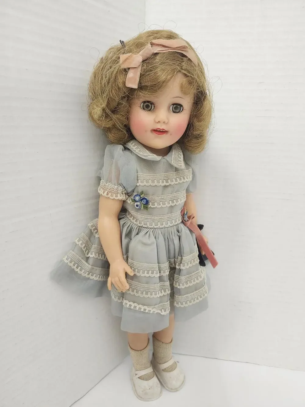 Vintage 1950s Ideal Shirley Temple Doll Blue Lace Dress